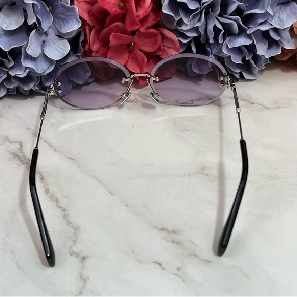 KINGSEVEN Retro Purple Gradient Oval Rimless Sunglasses - Picture 9 of 16